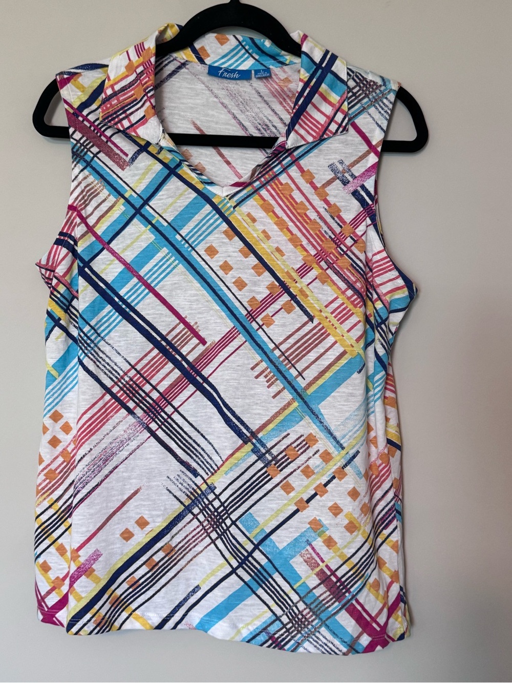Fresh Women’s Sleeveless Collared Golf Polo Large Multicolor Geometric